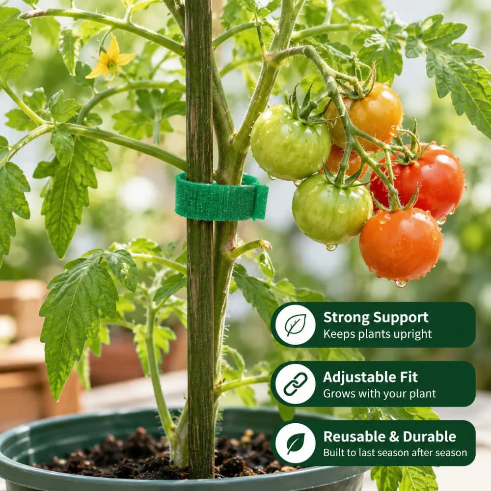 Fascette di Supporto per Piante in Nylon, 50-100 Pezzi, Riutilizzabili con Chiusura a Strappo, Design Antiscivolo Regolabile per Fissaggio di Alberi e Piantine, per Balcone e Giardino
