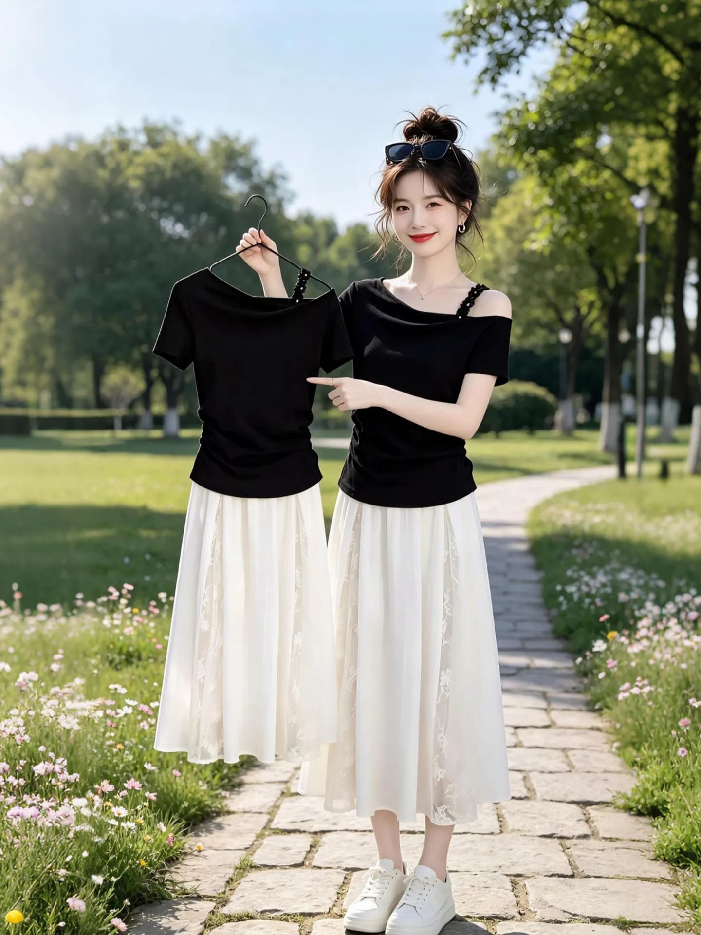 Summer Thin Short Sleeve T-Shirt Skirt Set Pure Style Loose Feeling Two-Piece Set Breathable Casual Commute Style Women's Fas...
