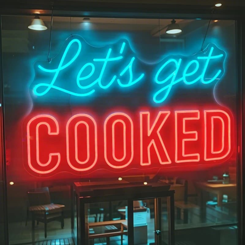Let's Get Cooked Insegna al neon a LED Decorazione da cucina Luce con bagliore vibrante Neon acrilico per feste in casa e bar Area da pranzo Wall Art