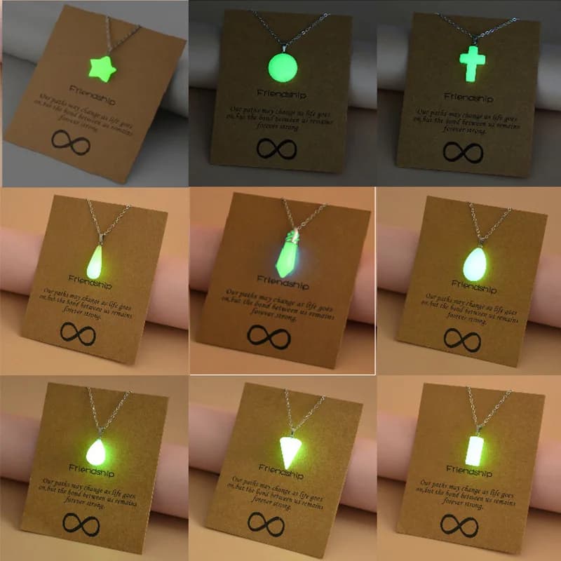 Luminous Stone Pendant Necklace Arrow-shaped Water Drop Heart Cross Hollowed-out Fashionable and Safe At Night