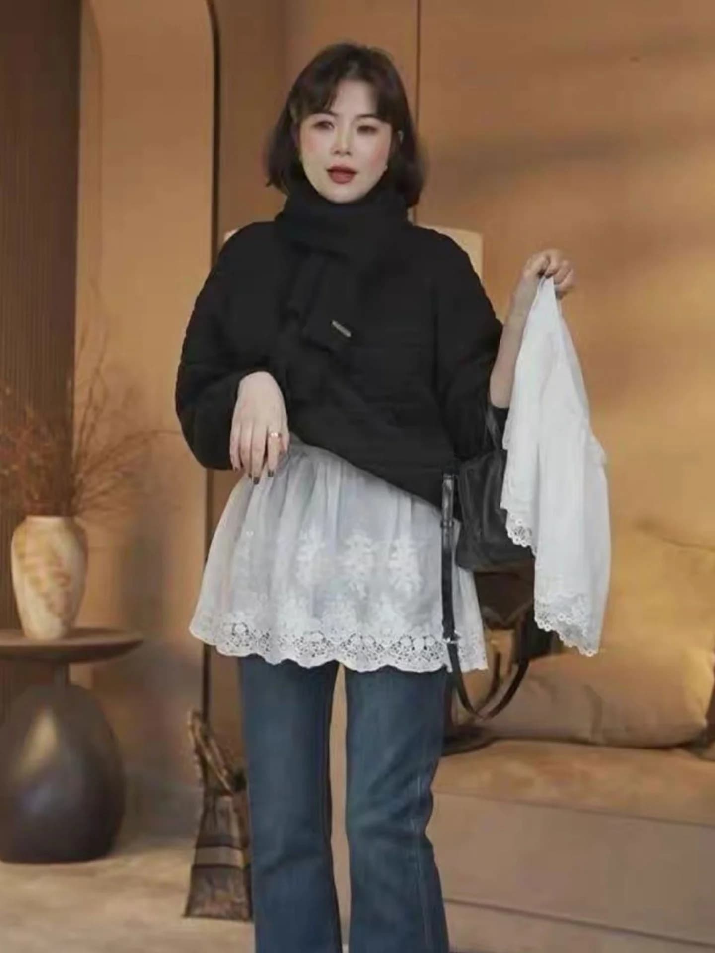 plus Size White Lace Half Skirt Women's 2026 New Style Bottoming Short A-Line Skirt Pear Shape High Waist Thin Material Four ...