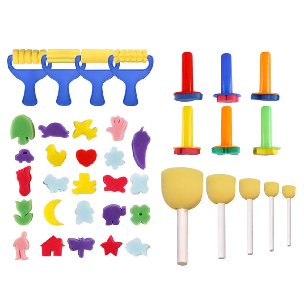 Kit of 39 Pieces for Children with Sponge and Stamps in EVA Foam, Various Dimensions (Grossa and Fine), Perfect for Educational Arts