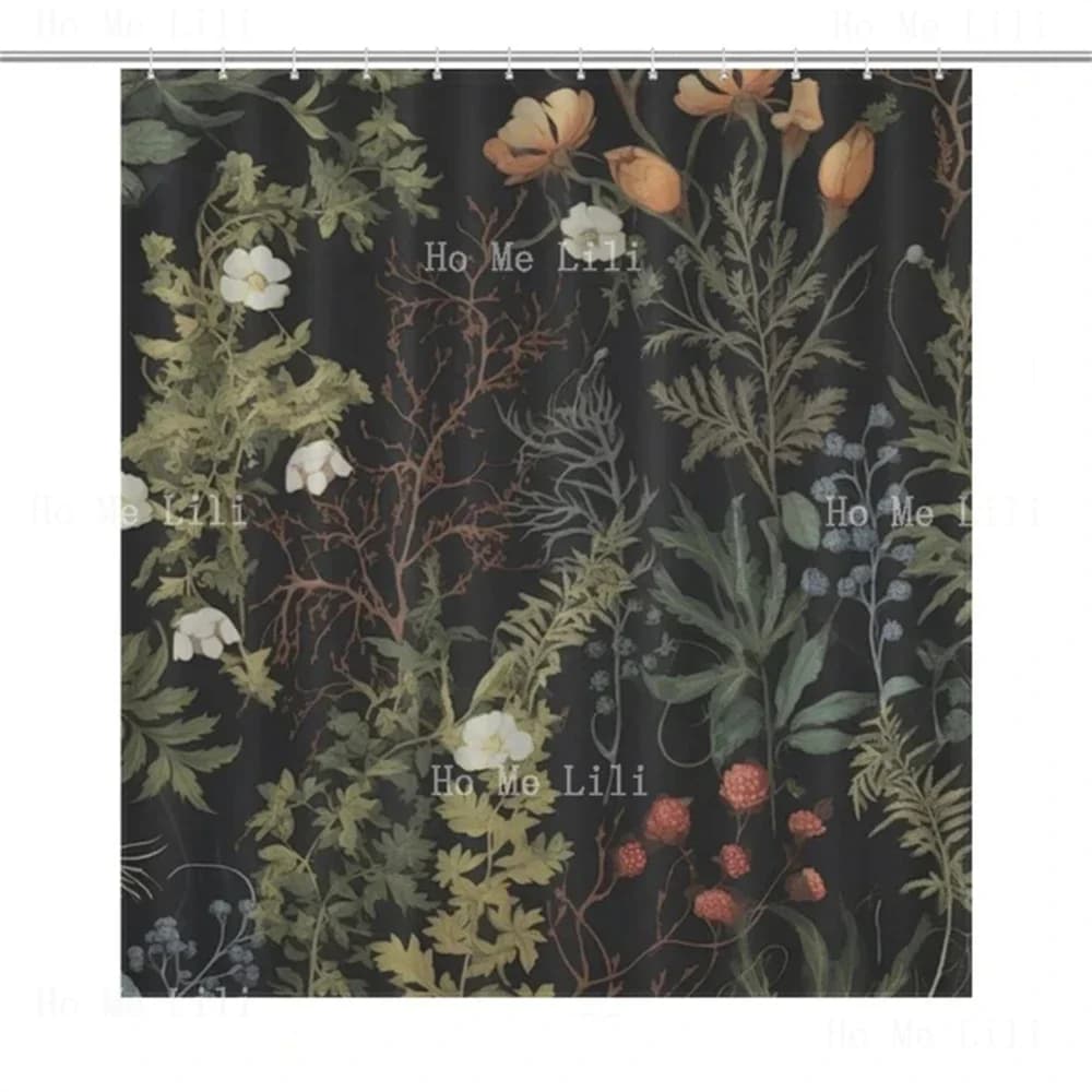 Black Botanical farmacia erbe e piante tenda da doccia Boho bagno Decor