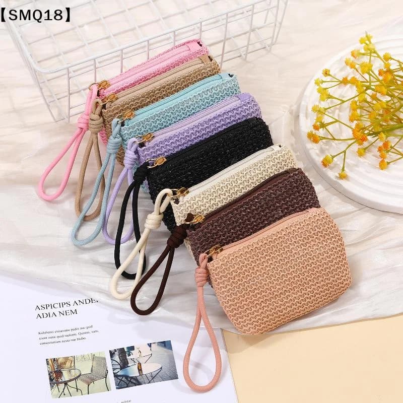 Coin Purse Straw Mini Wallet Durable Zipper Money Bag Card Holder Women Girls【SMQ】