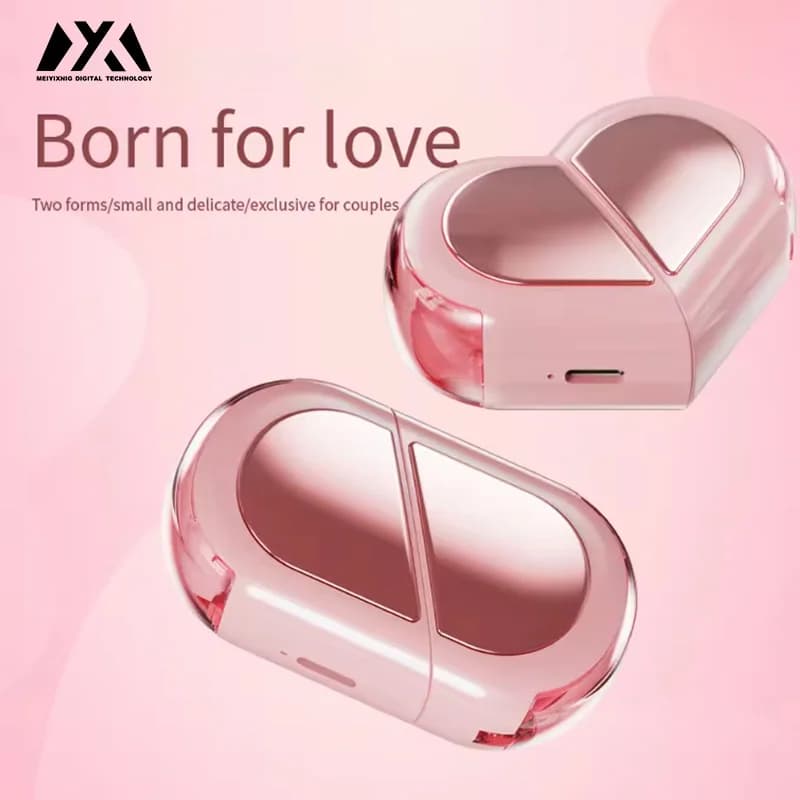 Auricolari wireless K520-Pink Heart per ragazze, auricolari piccoli e carini, suono stereo Hi-Fi, cuffie Bluetooth