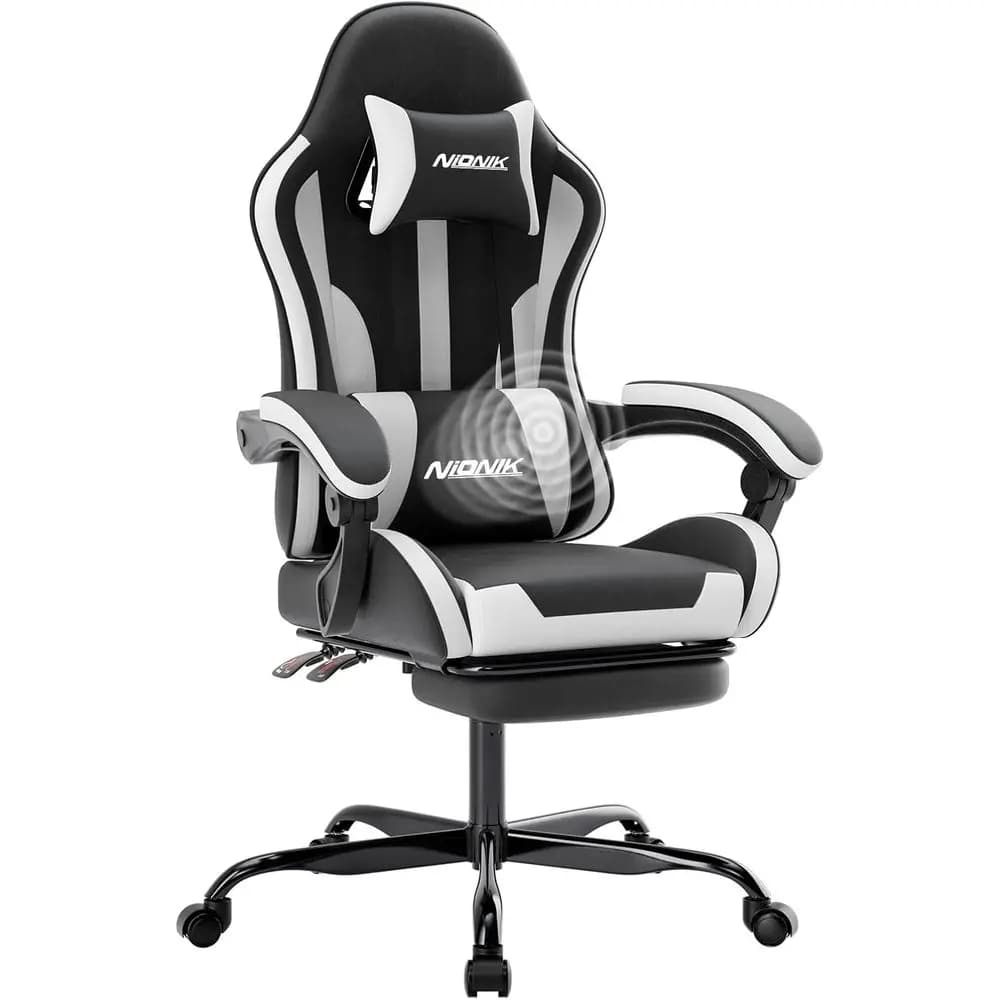 Sedia da Gaming Ergonomica con Poggiapiedi, Supporto Lombare, Rotazione a 360° ° Girevole, regolabile in altezza, adatto per ufficio e gaming, nero e