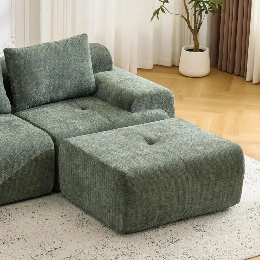 Pouf Rettangolare Grande per Soggiorno, Poggiapiedi Imbottito in Ciniglia per Divano, Pouf da Terra Grande in Memory Foam