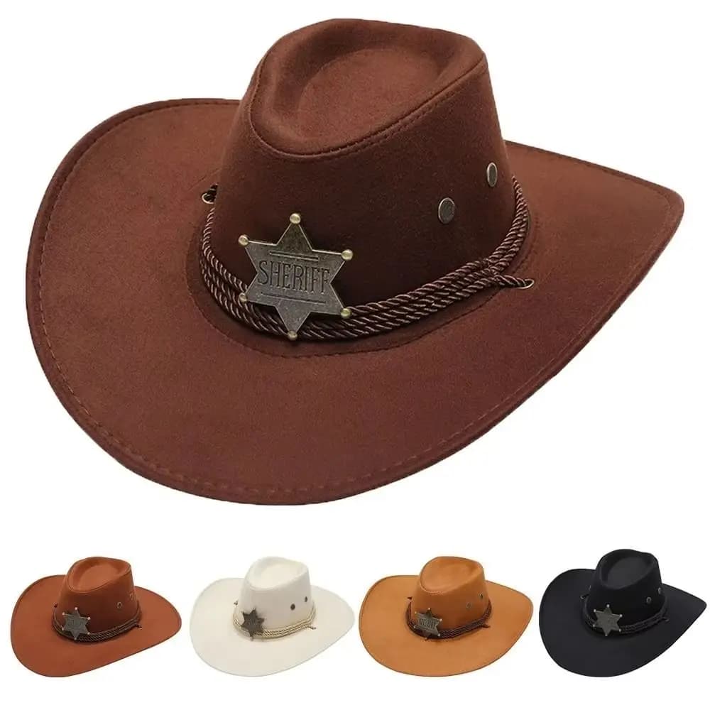 Unisex Artificial Suede Beach Cowboy Hat Wide Brim Sun Protection Party Cosplay Hat Breathable Solid Color Sun Sunscreen Cap