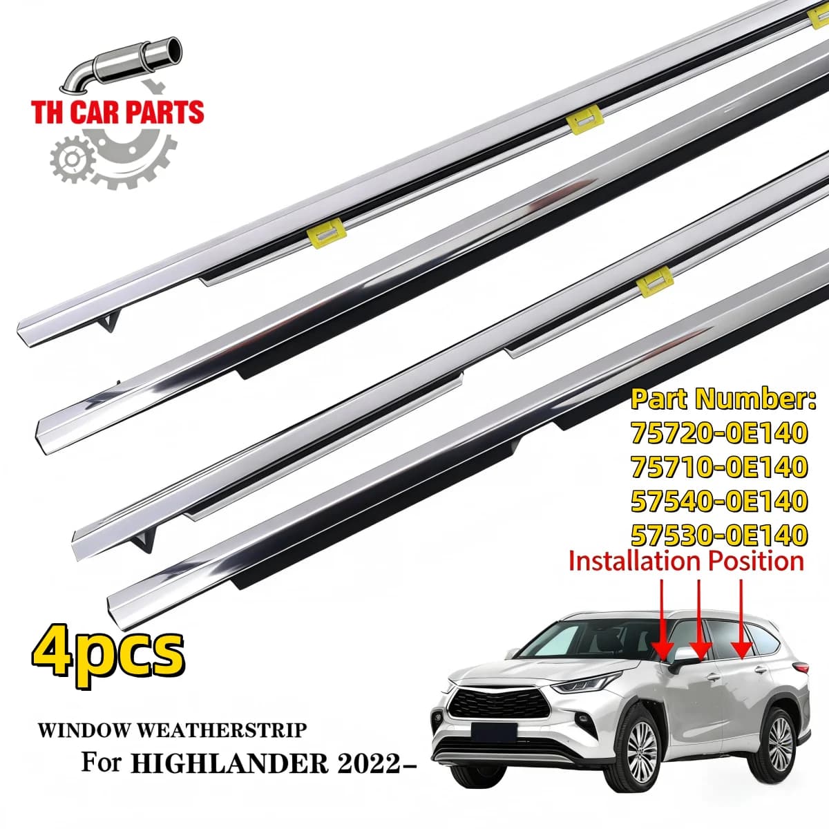 Guarnizione per Finestrini Auto per Toyota Highlander 2022, Modanatura per Finestrini 75720-0E140 75710-0E140 57540-0E140 57530-0E140