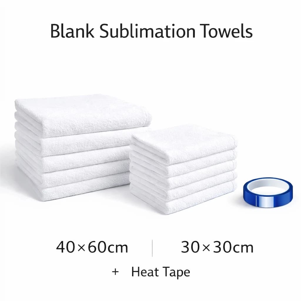 Set di 10 asciugamani bianchi 40×60 cm e 30×30 cm con nastro resistente al calore, asciugamani bianchi per sublimazione per bagno, cucina e uso domestico