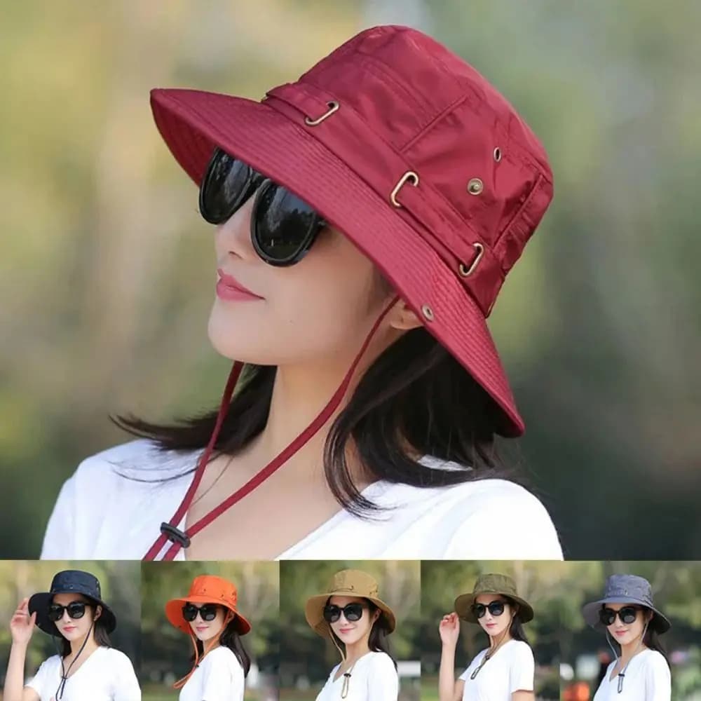 Unisex Wide Brim Summer Sunscreen Hat UV Protection Foldable Fisherman Hat Solid Color Waterproof Bucket Hat