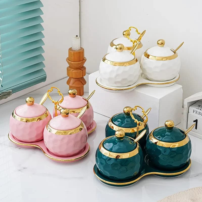 Scatola per condimenti in ceramica Barattolo per condimenti per uso domestico nordico bottiglia di sale zucchero Barattolo MSG forniture da cucina set combinato barattolo per condimenti.