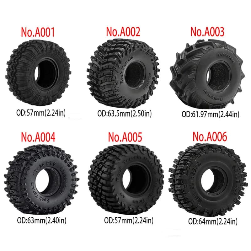 4 Pneumatici RC da 1.0 Pollici (57-67mm) con Cerchi per Crawler RC 1/18, Compatibili con Axial SCX24 Bronco AX24 TRX4M Defender FMS FCX18 FCX24