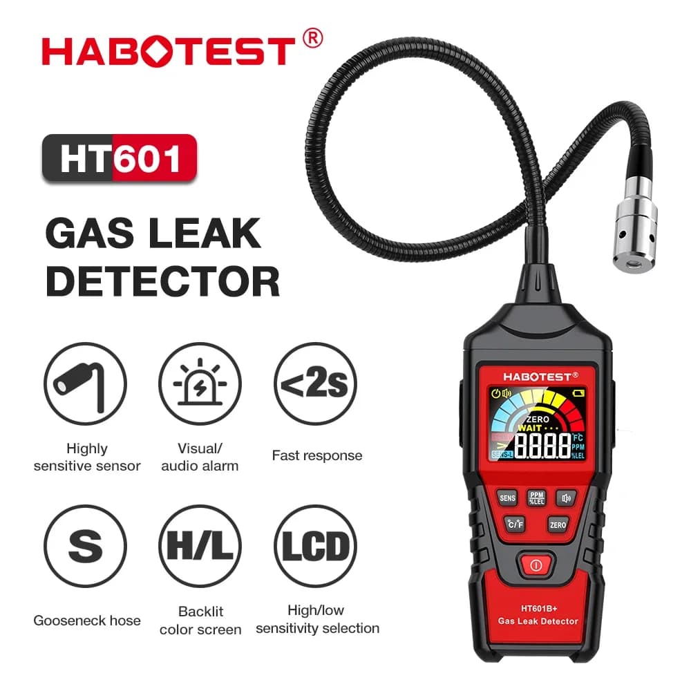 HABOTEST HT601 Rilevatore di gas naturale - Allarme perdite di gas combustibile Avviso sonoro e schermo per la localizzazione di metano e propano