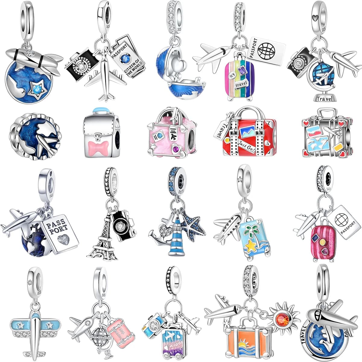 Vendita Calda: Charm Originali in Argento Sterling 925 a Tema Viaggio - Aereo, Valigia, Globo - Per Bracciali e Collane, Gioielli Fai-da-Te da Donna, Idea Regalo