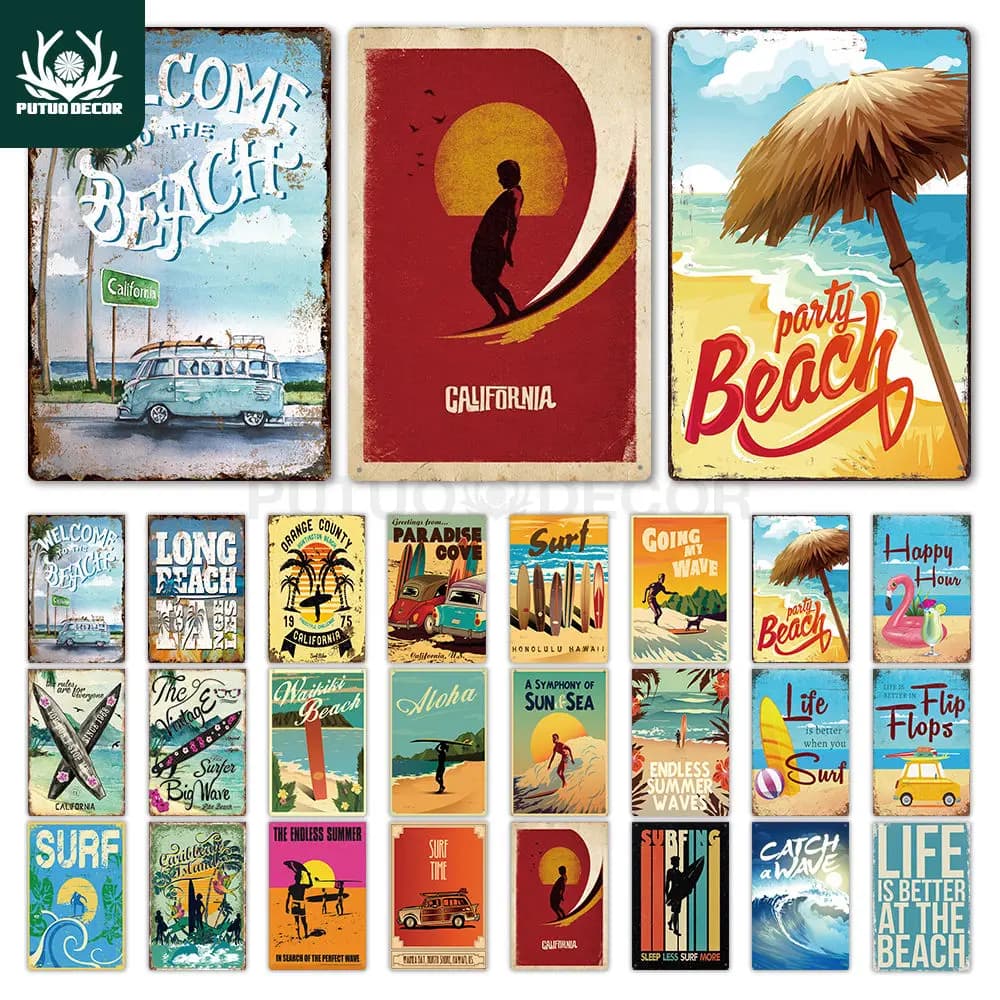 Targa in metallo da spiaggia Targa estiva in metallo Targa in metallo Decorazione da parete per bar da spiaggia Casa da spiaggia Surf Club Pittura decorativa in ferro