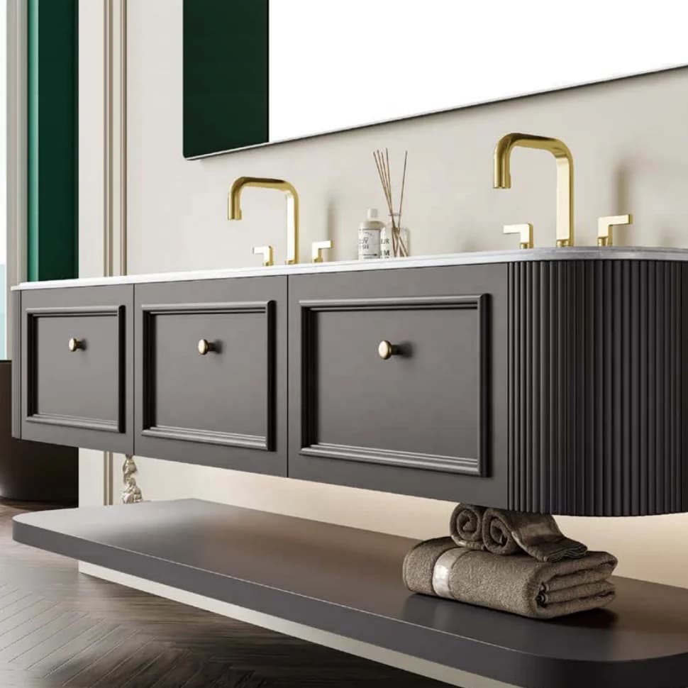 Luxury Bathroom Vanity Solid Plywood Cabinet Smart LED Mirror With Sintered Stone Counter Top And Drawer Vanity Cabinet