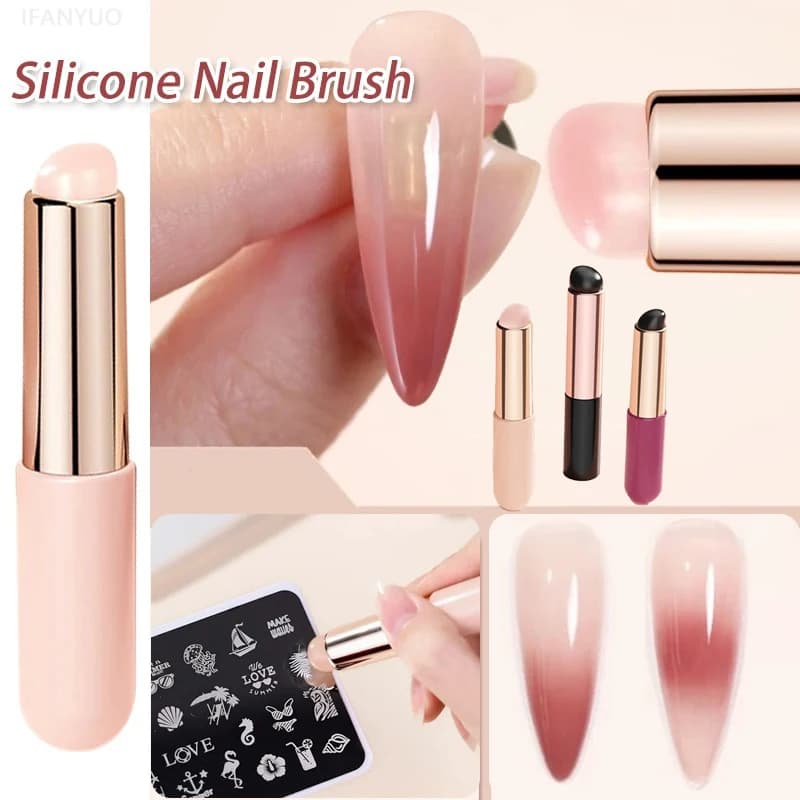 Applicatore di pennelli in silicone per nail art Pigmento riutilizzabile Applicazione di pennelli per smalto con design sfumato Strumento per manicure con penna in silicone facile da sbavare