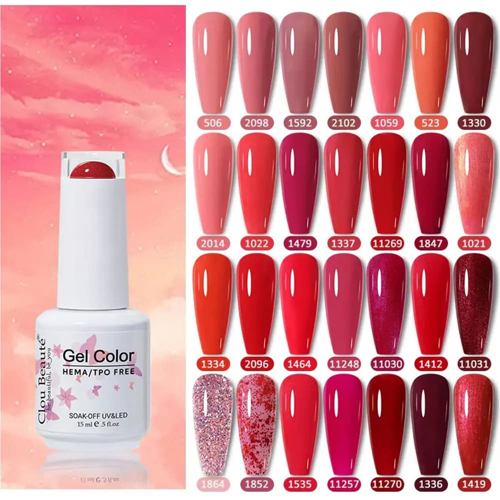 Clou Beaute 15ml Smalto per unghie gel Semi-permanente Ibrido Nero Colore rosso Smalto gel Nail Art Smalti per unghie UV Smalto per unghie Forniture per unghie