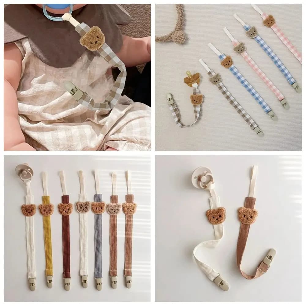 Simpatico ricamo bambino panno ciuccio catena orso regolabile succhietto supporto reticolo massaggiagengive giocattoli cinghie supporto capezzolo clip bambino