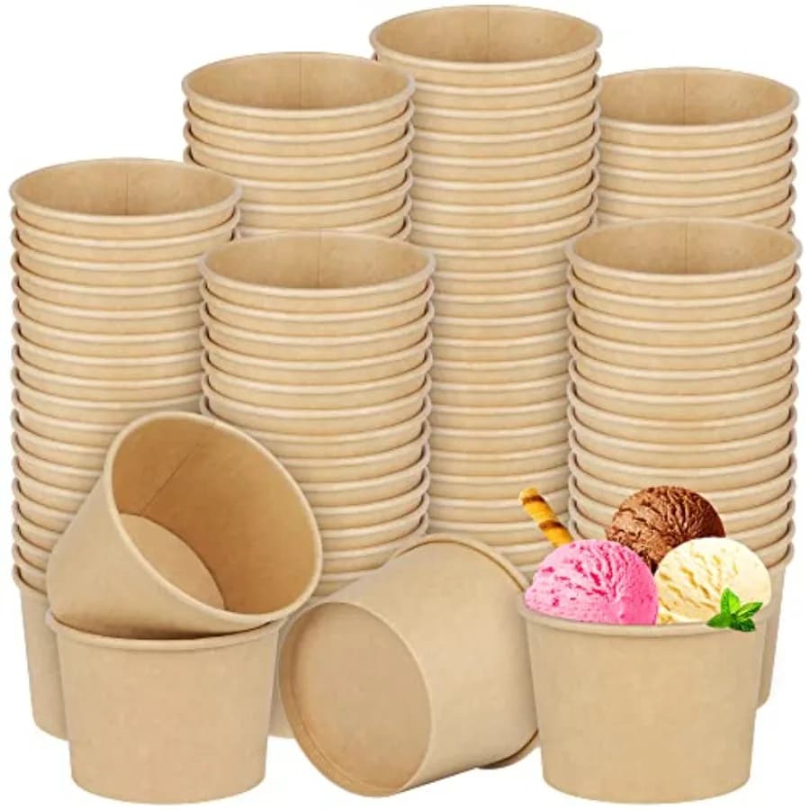 Confezioni di Bicchieri di Carta Monouso, Coppette per Gelato, Ciotole in Carta Kraft per Zuppa, Contenitori per Snack, Yogurt, Alimenti Caldi o Freddi