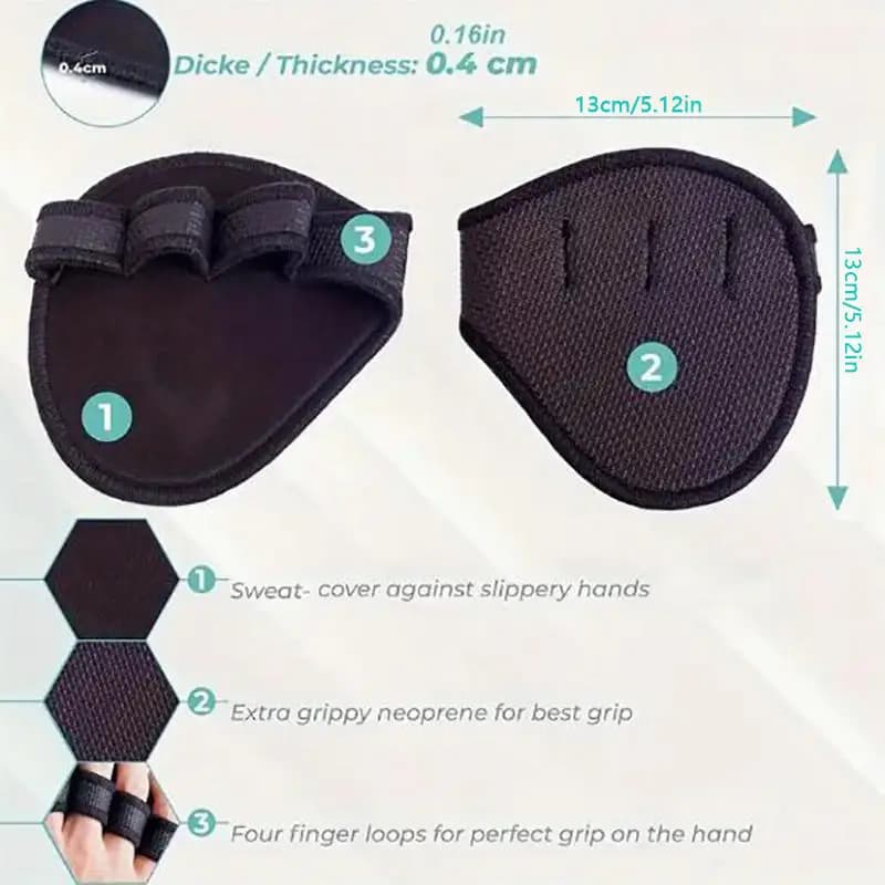2 hand palm anti-slip protectors - Half-tip gym gloves for weight lifting, training with handlebars, protection for hands for sports