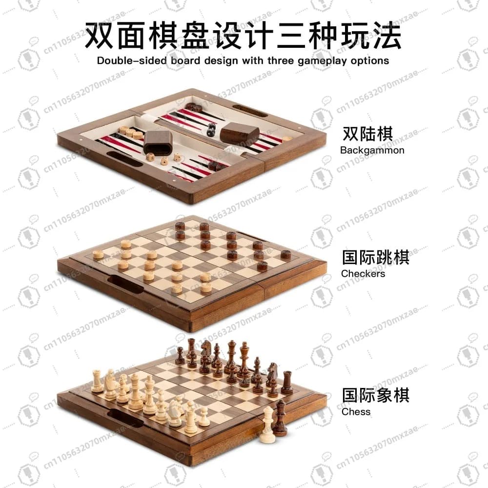 Set di scacchi 3 in 1 in legno massello premium: gioco da tavolo 3 in 1 per backgammon/dama per famiglia di viaggi a casa