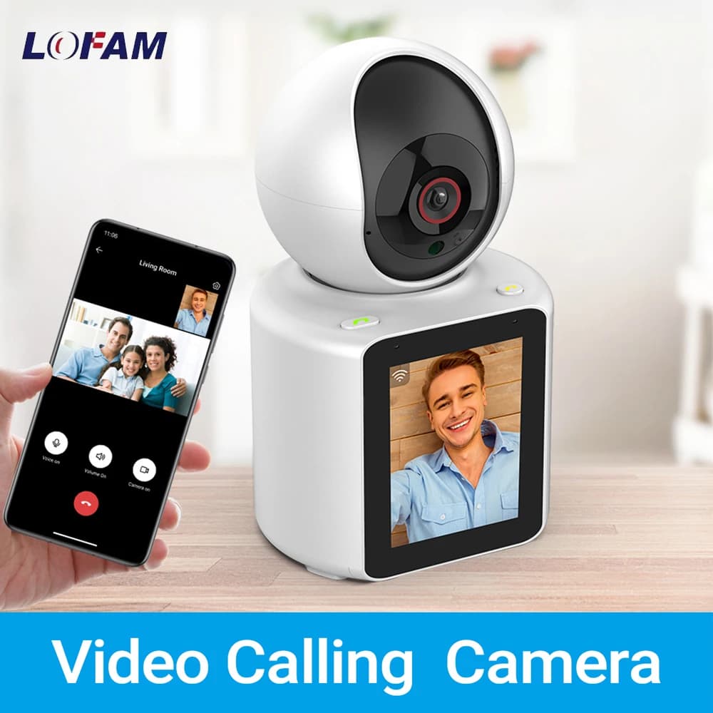 Telecamera di Sicurezza Wi-Fi con Schermo, Audio Bidirezionale 1080P, Videochiamate, PTZ, Sorveglianza Domestica CCTV, Monitor per Bambini