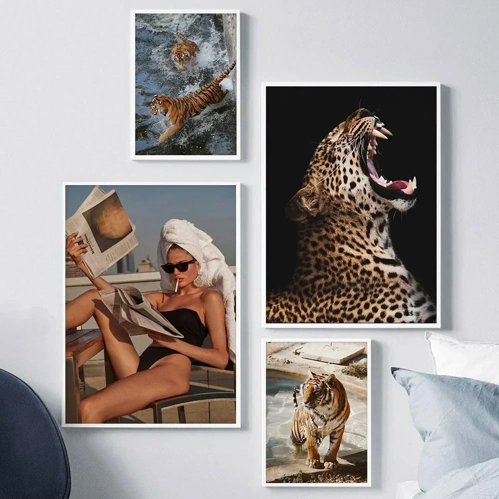 Modern Animal Cheetah Motivational Fashion Posters Wall Art Canvas Painting Posters Prints For Living Room Decor