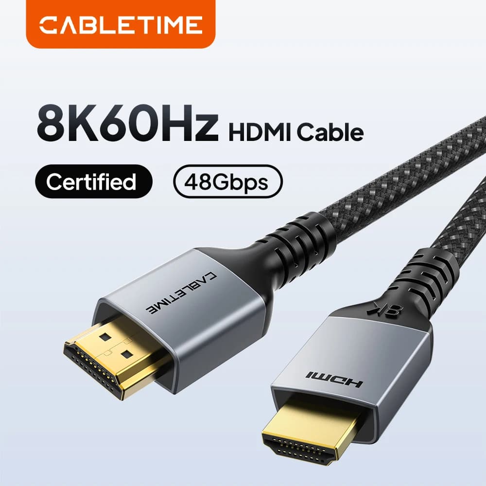 HDMI cable CABLETIME 8K 48Gbps Ultra High Speed HDMI certificate 2.1 Compatible for PS5 Xiaomi TV Box 8K/60Hz support 4K/120Hz