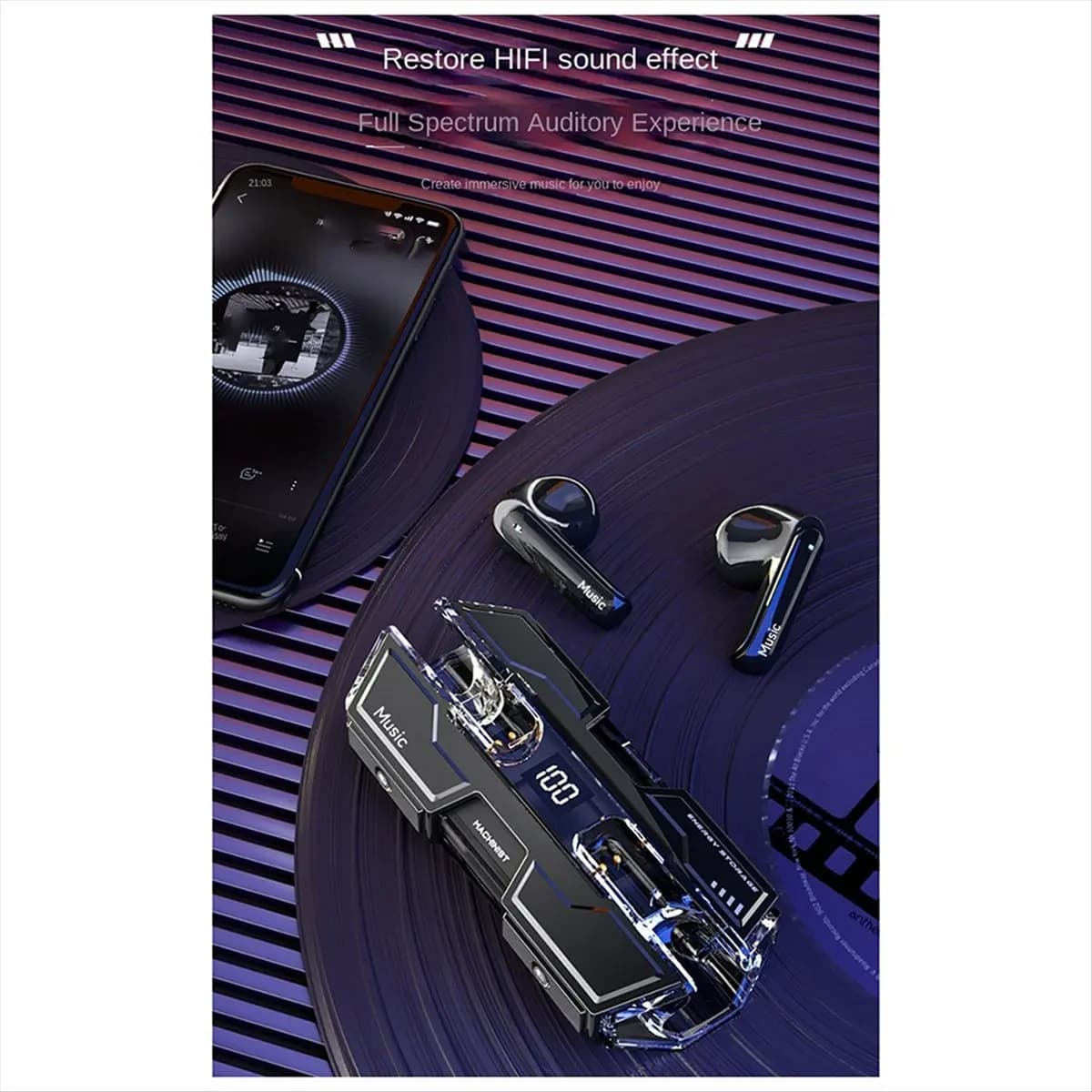 MaiABIY Cuffie wireless Bluetooth con controllo touch, auricolari stereo sportivi per gaming, adatte per giochi, passi chiari-A