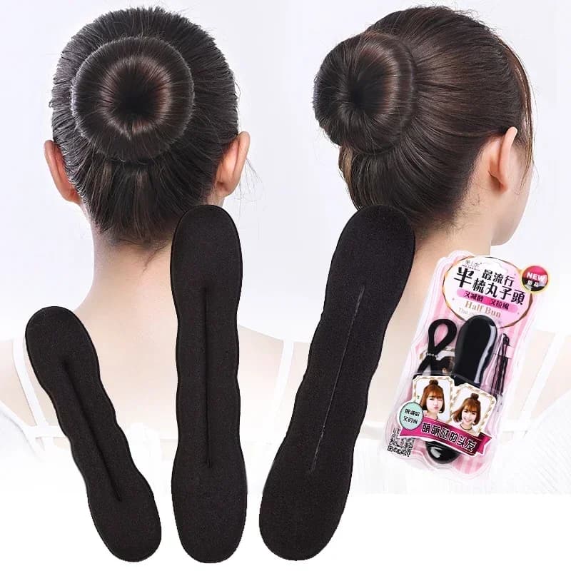 1/2 pz. Strumento per acconciature: Anello arricciacapelli per chignon, Anello per capelli, Accessorio per trecce, Anello magico in schiuma per twist, Accessori fai da te, Nero 17,5/22,5 cm