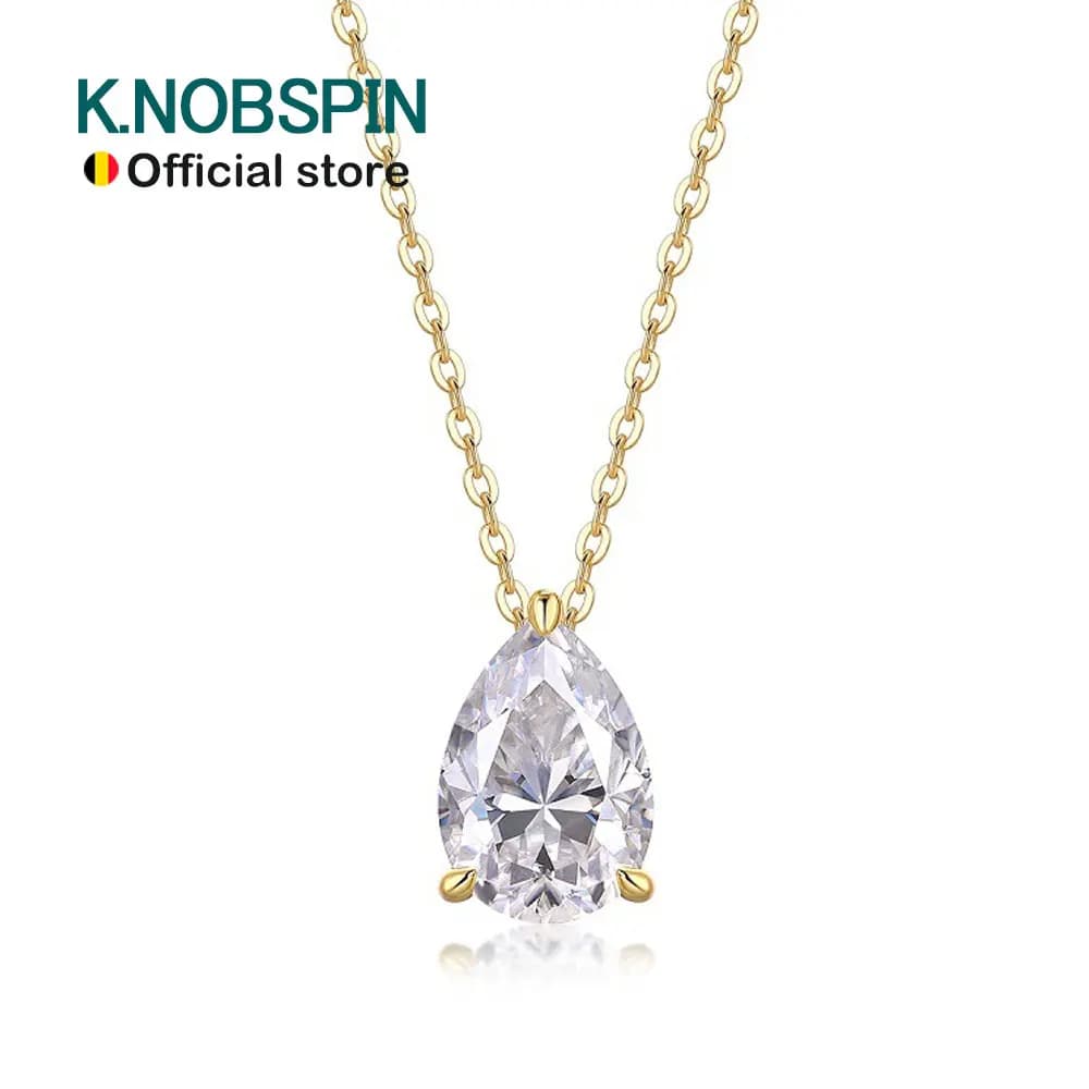 KNOBSPIN 1-5ct Pear Cut Moissanite Pandent Necklace GRA Certified 925 Sterling Silver Plated 18k Gold Dainty Necklaces for Women