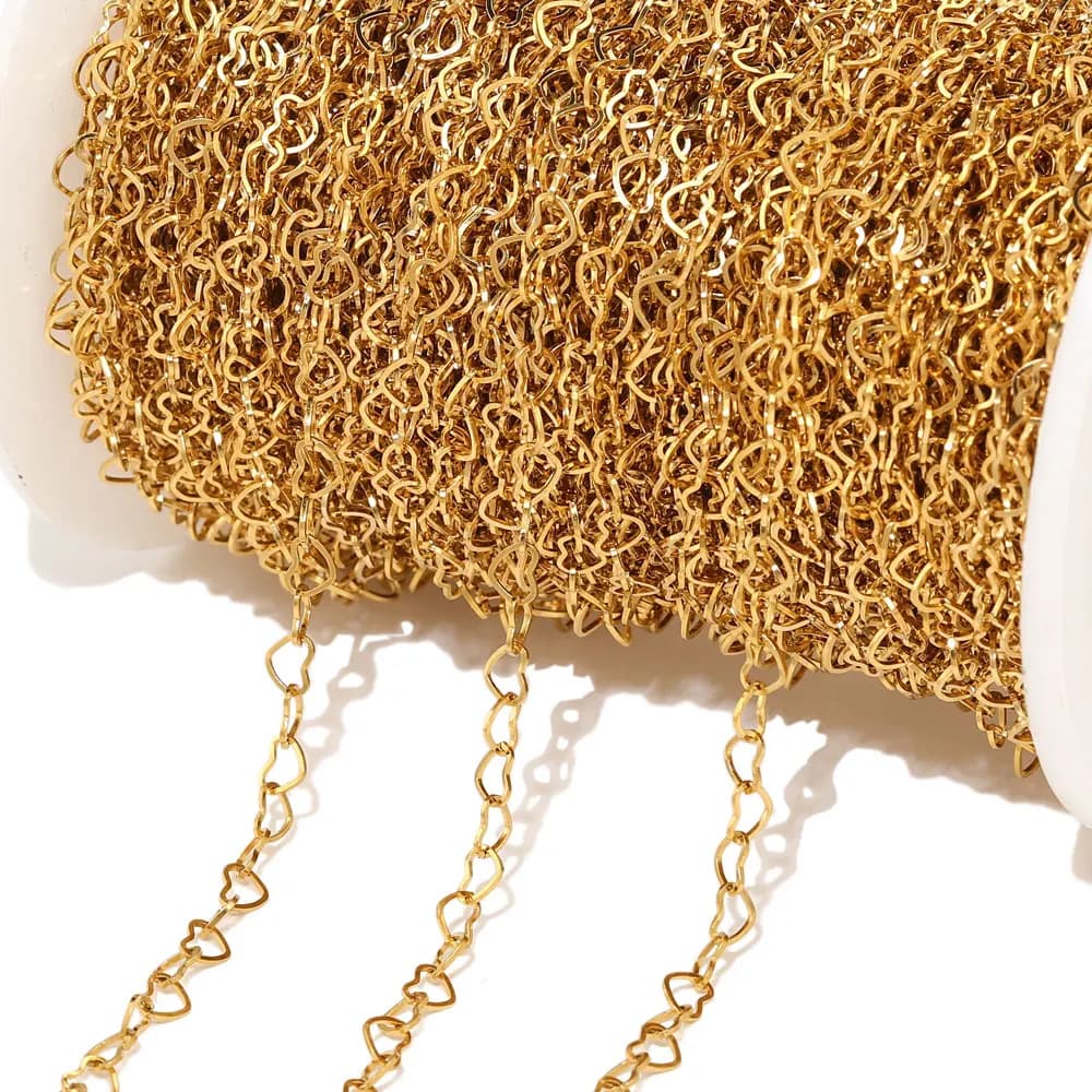 Catene a forma di cuore in acciaio inossidabile da 1 m per braccialetti, collane, creazione di gioielli, catena in oro, materiali per gioielli fai da te, componenti metallici