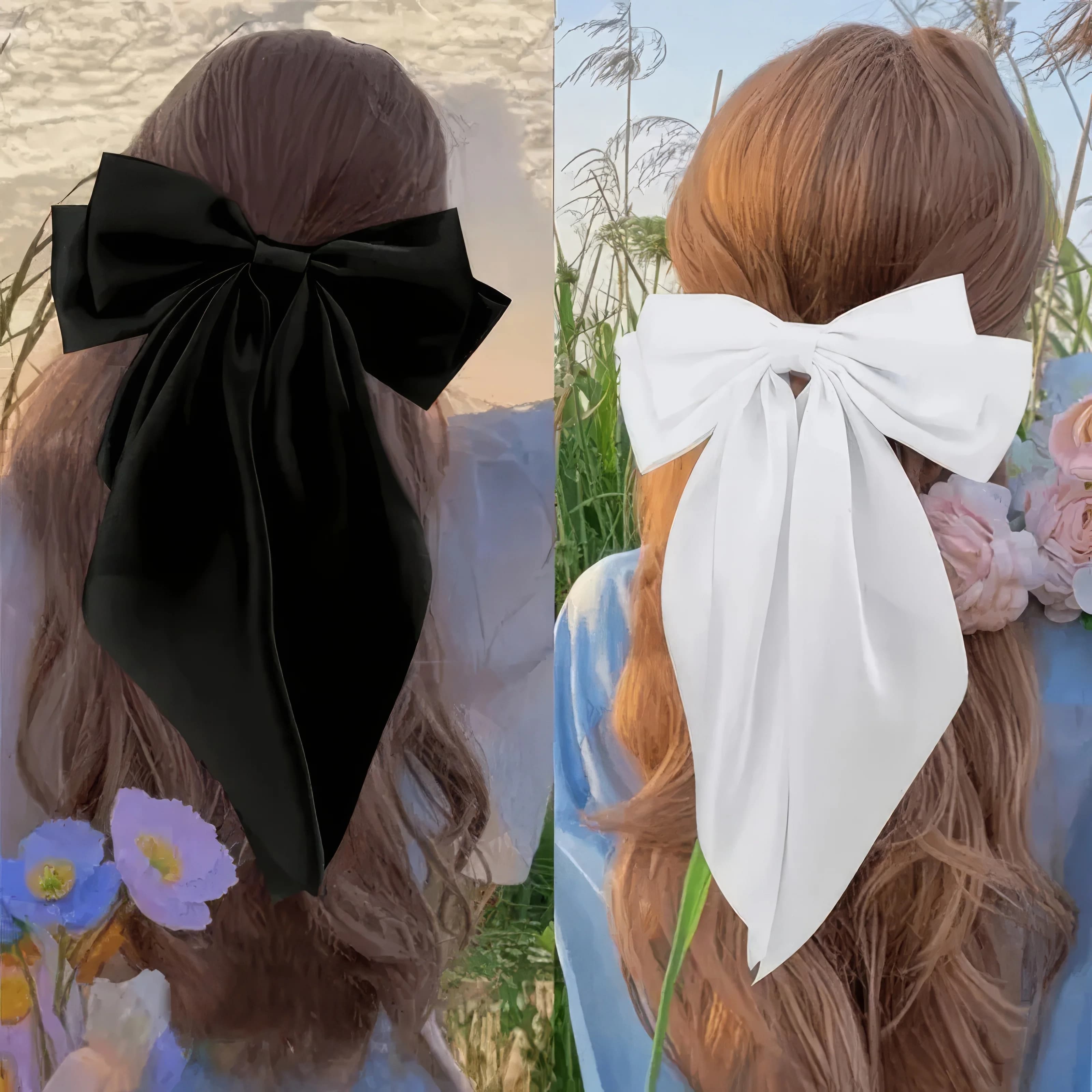 2 fermagli per capelli da donna con fiocco bianco e nero, accessori per capelli eleganti, alla moda, adatti per accessori per capelli da indossare tutti i giorni