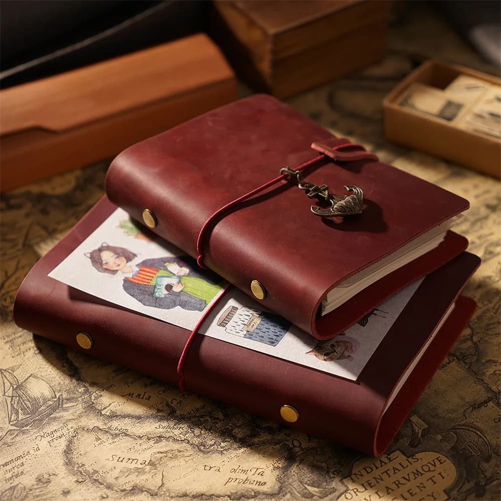 A5 A6 A7 Loose-leaf Notebook Cowhide Leather Journal Planner 192 Pages School Office Note Book Lined Blank Pure Color Retro Gift