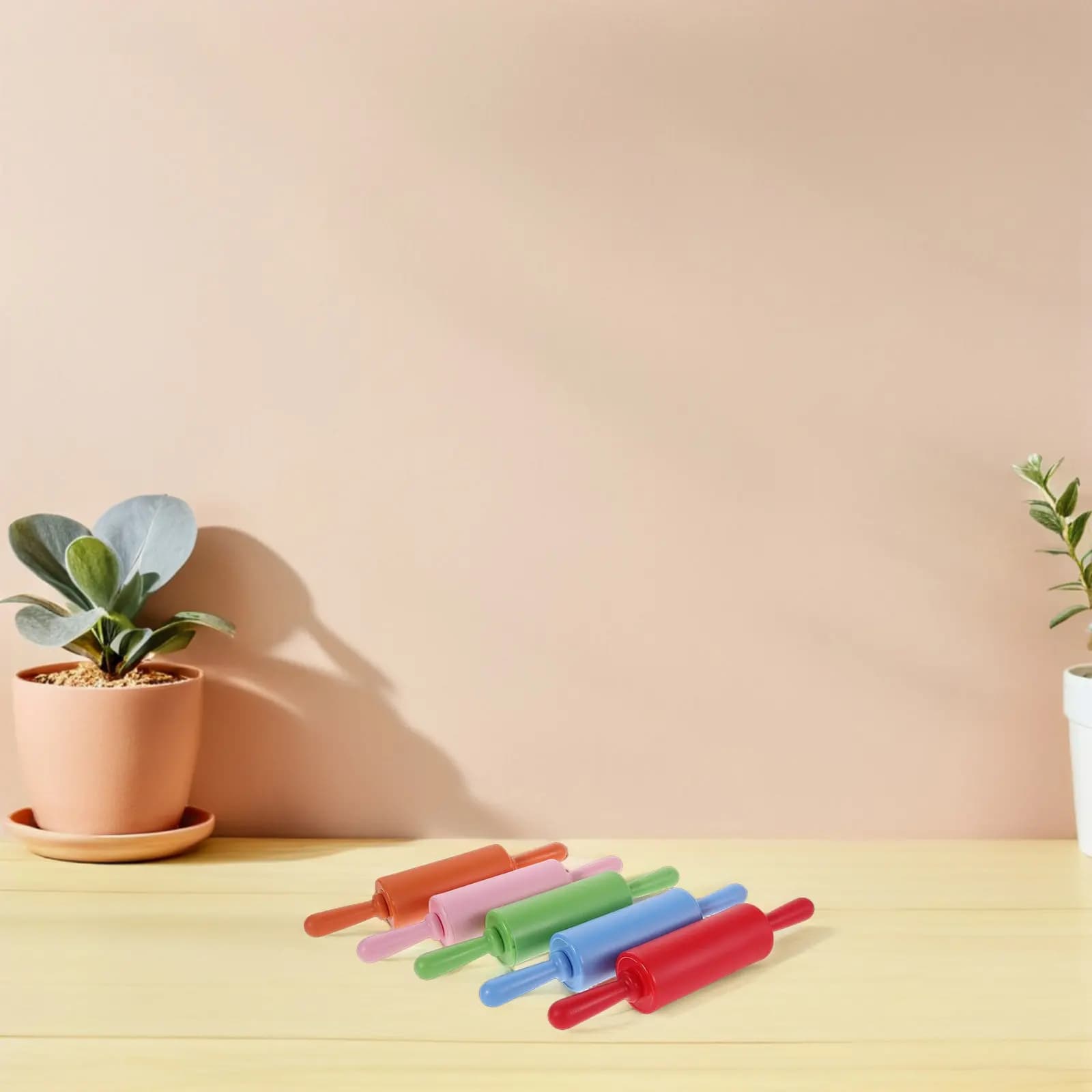 5Pcs Rolling Pin Set Mini Plastic Handle Colorful Lightweight Dough Roller for Baking Crafts Kitchen Play Accessories