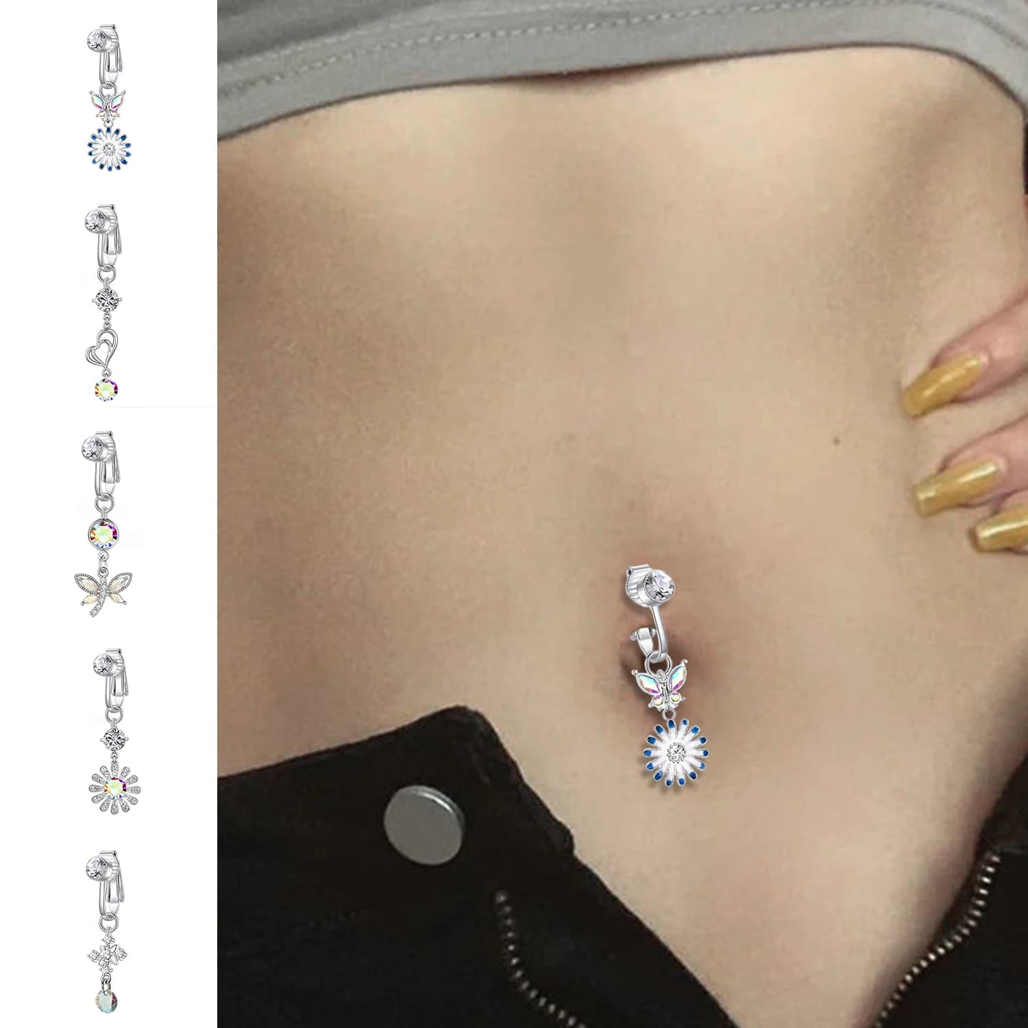 Piercing alla pancia finto girasole penzolante lungo falso ombelico Pircing Clip On ombelicale ombelico cartilagine orecchino Clip gioielli