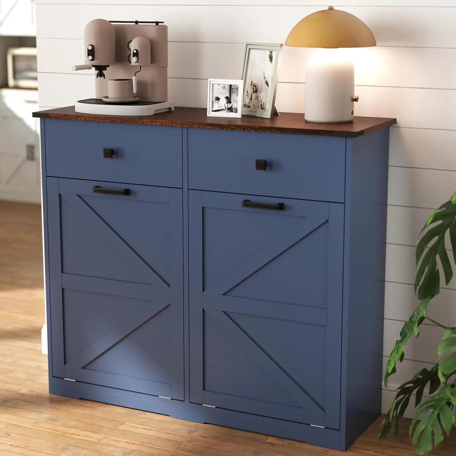 Double Tilt Out Trash Can Cabinet, 20 Gallon Laundry Hamper Cabinet with 2 Drawers, Freestanding Kitchen Trash Can,, Customized