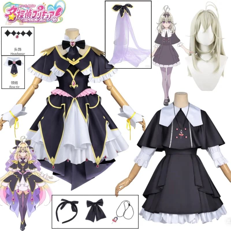 Costume Cosplay Star Detective Precure Moria Luluka Ruruka, Black Lolita Dress, Gothic Uniforms, Fighting suit, Outfit for Carnival Party