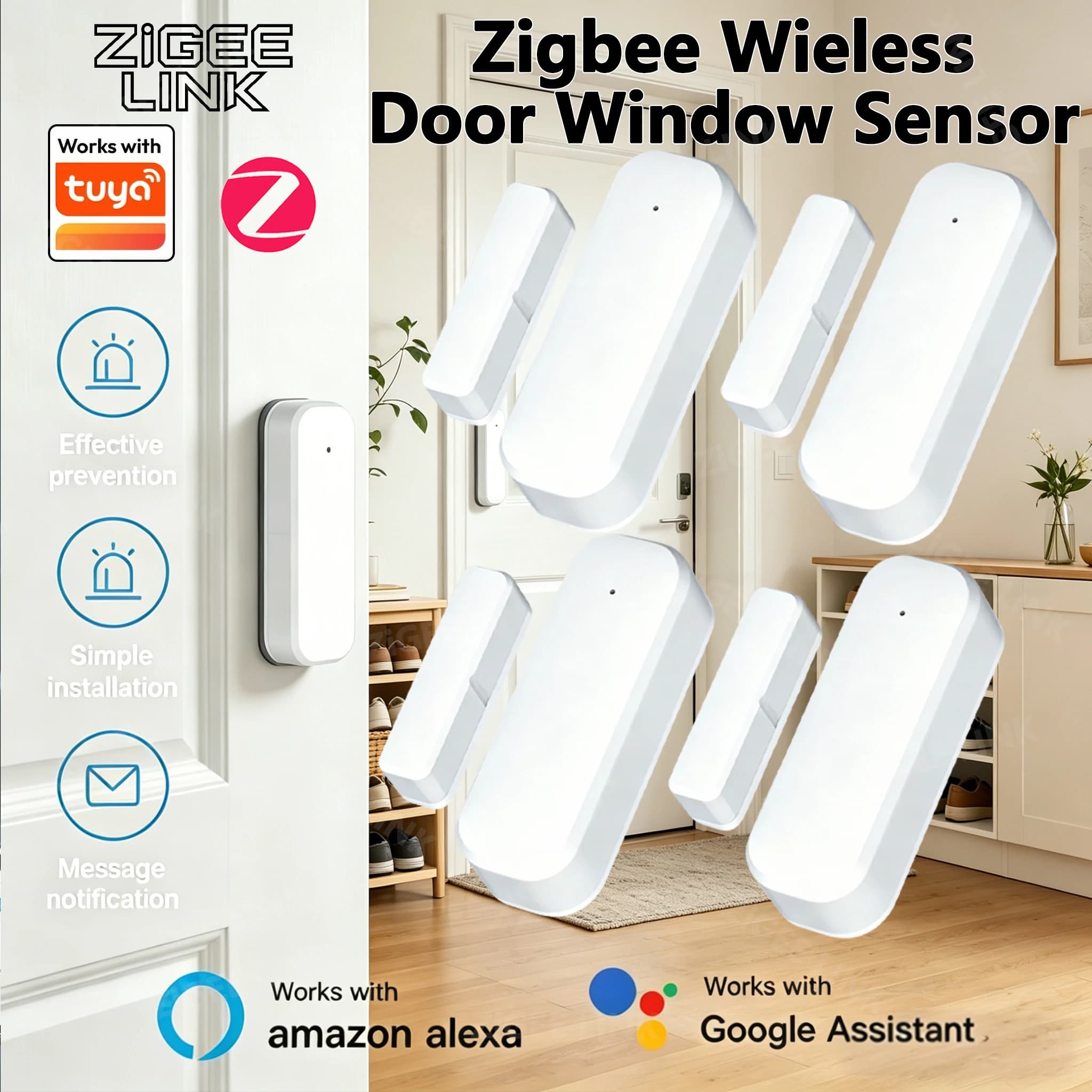 4 sensori Zigbee per porte e finestre, rilevatore di apertura/chiusura, allarme smart home, protezione di sicurezza (richiede gateway)