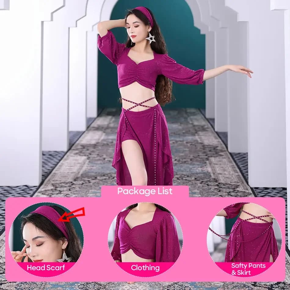 Completo per Danza del Ventre Stile Corte Francese, Set con Gonna, Uniforme per Esibizioni e Pratica di Danza Orientale, Abbigliamento per Donne
