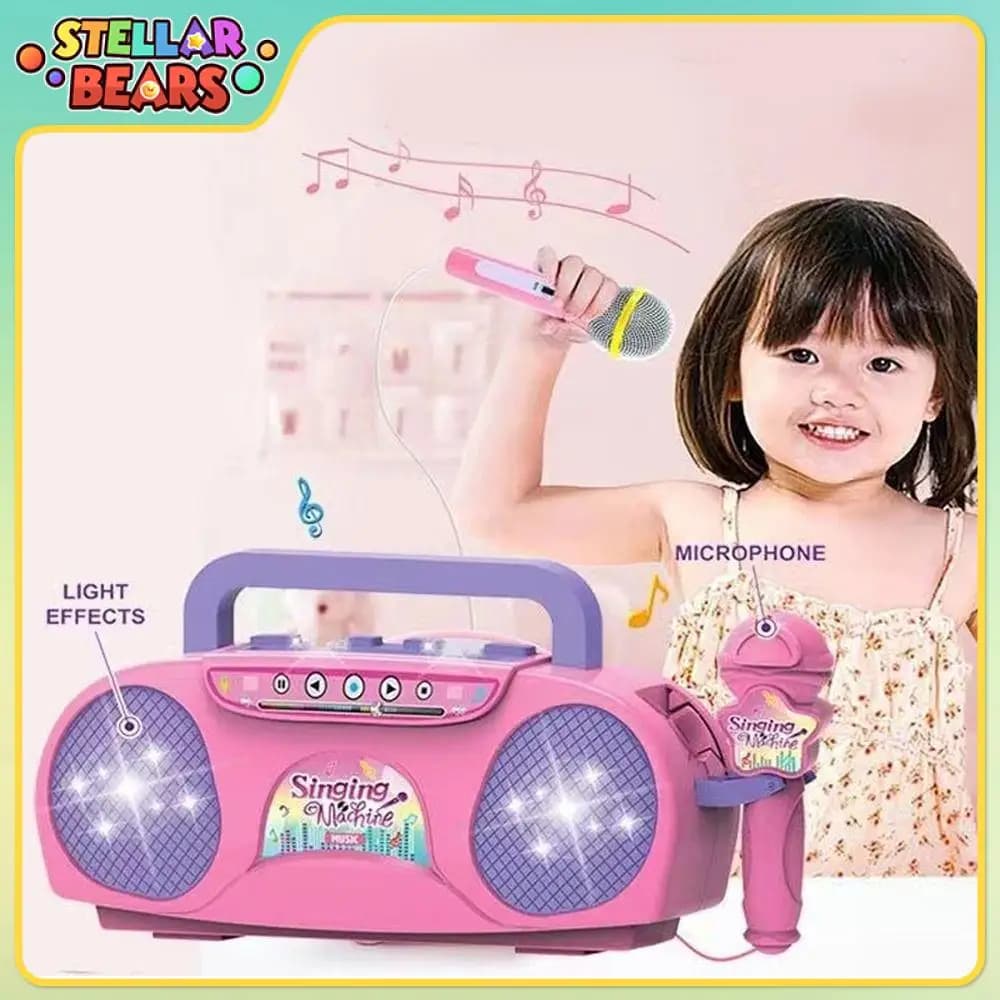 Macchina da canto portatile con luci Microfono Radio Musica Altoparlante Karaoke Giocattolo per bambini Strumento musicale Ragazza Regalo di compleanno