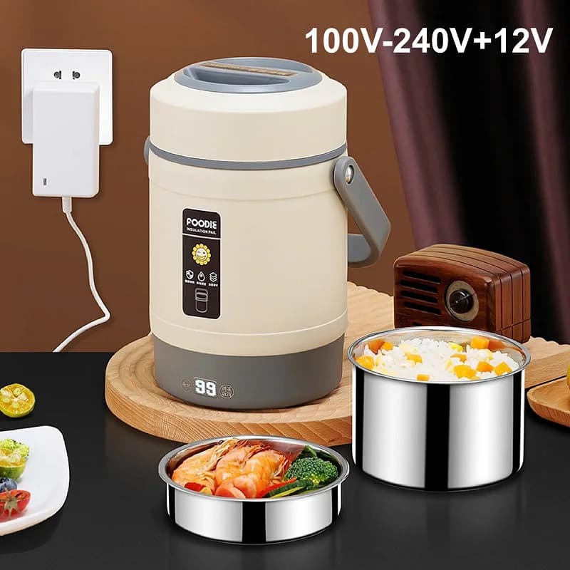 Lunch Box elettrico 12V Bento Box a doppia tenuta in acciaio inossidabile 304 Riscaldamento collegabile Mantieni caldo Pentola Secchio di riso caldo portatile 1.6L