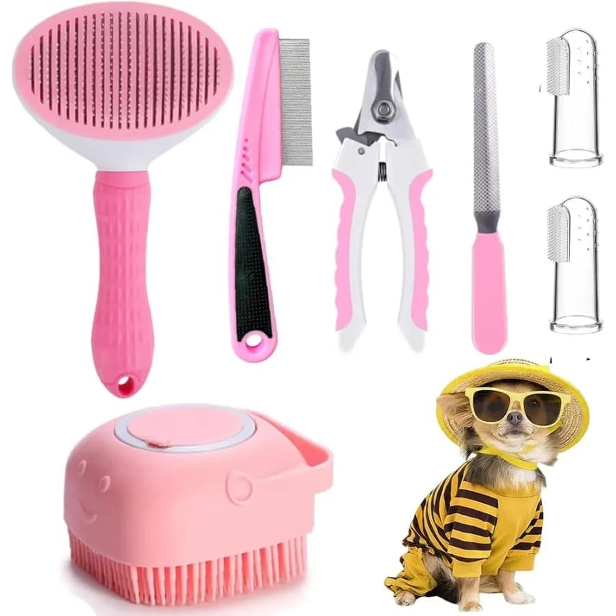 7 pezzi gatto cane Brh kit per toelettatura autopulente slicker Brh Pet il clipper e file pettine per pulci shampoo per animali domestici bagno Brh Pet Finger Toot
