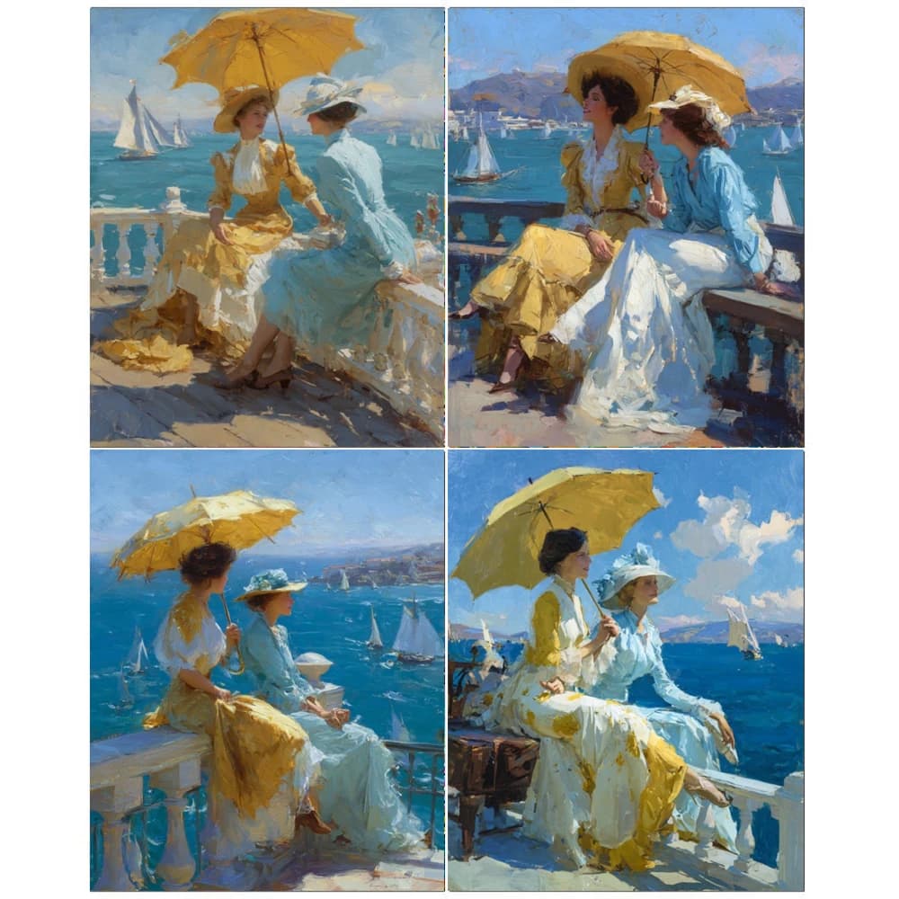 1pc frameless Hand Paint Two ladies looking at the scenery Painting By Numbers Kit DIY Acrylic Artwork Canvas Art Gift Home