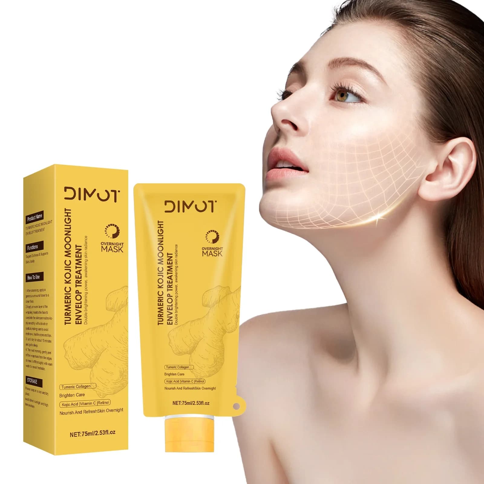 Nocturnal packaging Peel Off Curcuma mask Hydrolyzed Collagen Light skin Nutre skin compactness Korean skin care