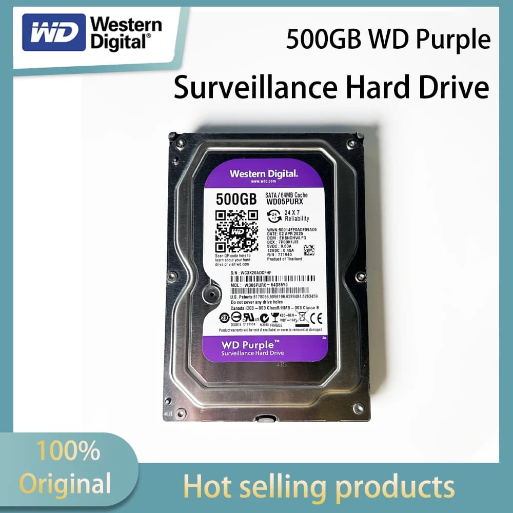 Western Digital WD Purple 500GB - Disco Rigido Interno per Videosorveglianza - SATA 6 Gb/s, Cache 16MB, 3.5" 500GB-WD05PURX affidabile