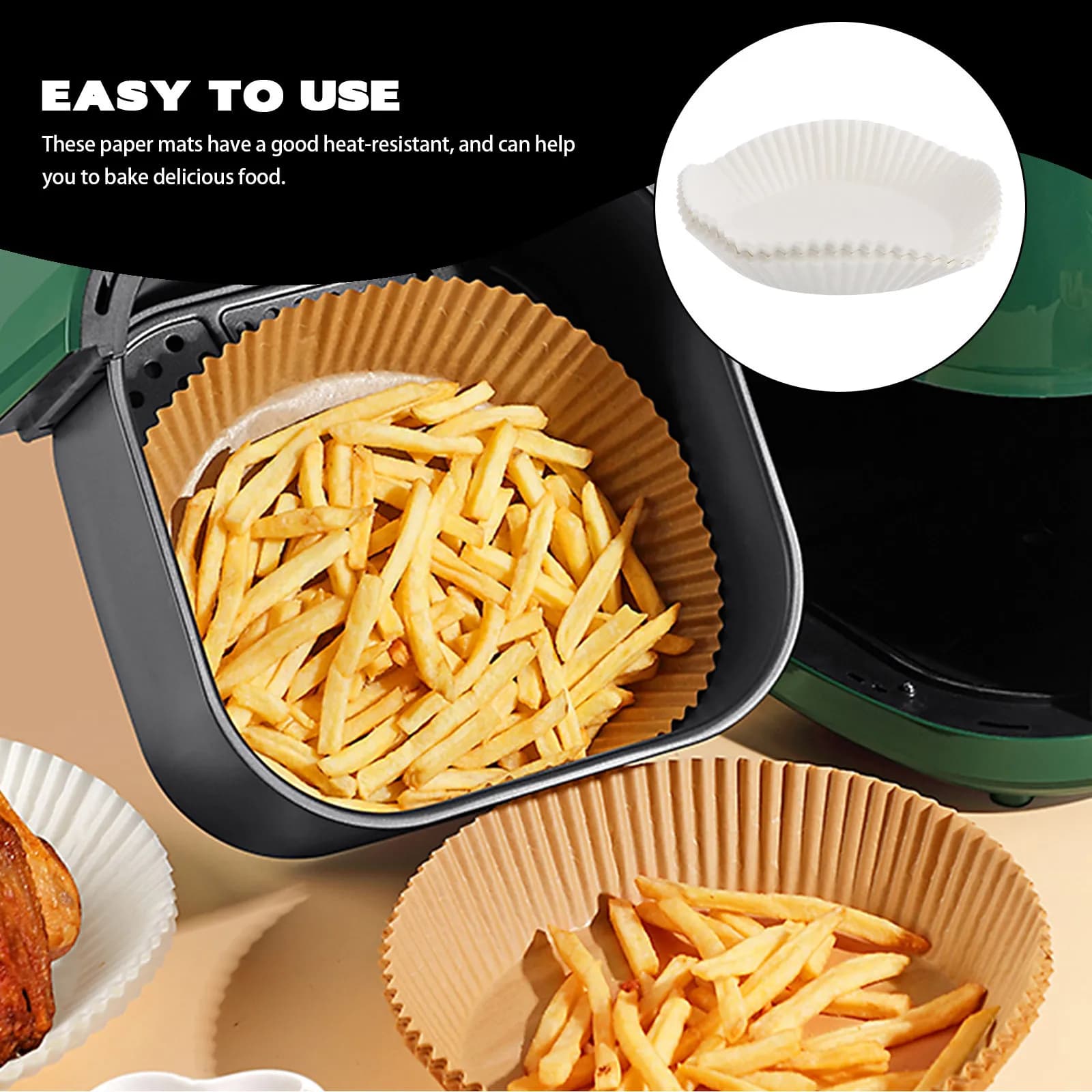 50Pcs Air Fryer Baking Paper Liners Non Stick Round Disposable Heat Resistant Oilproof Liners for Oven Bbq Baking Paper Pads