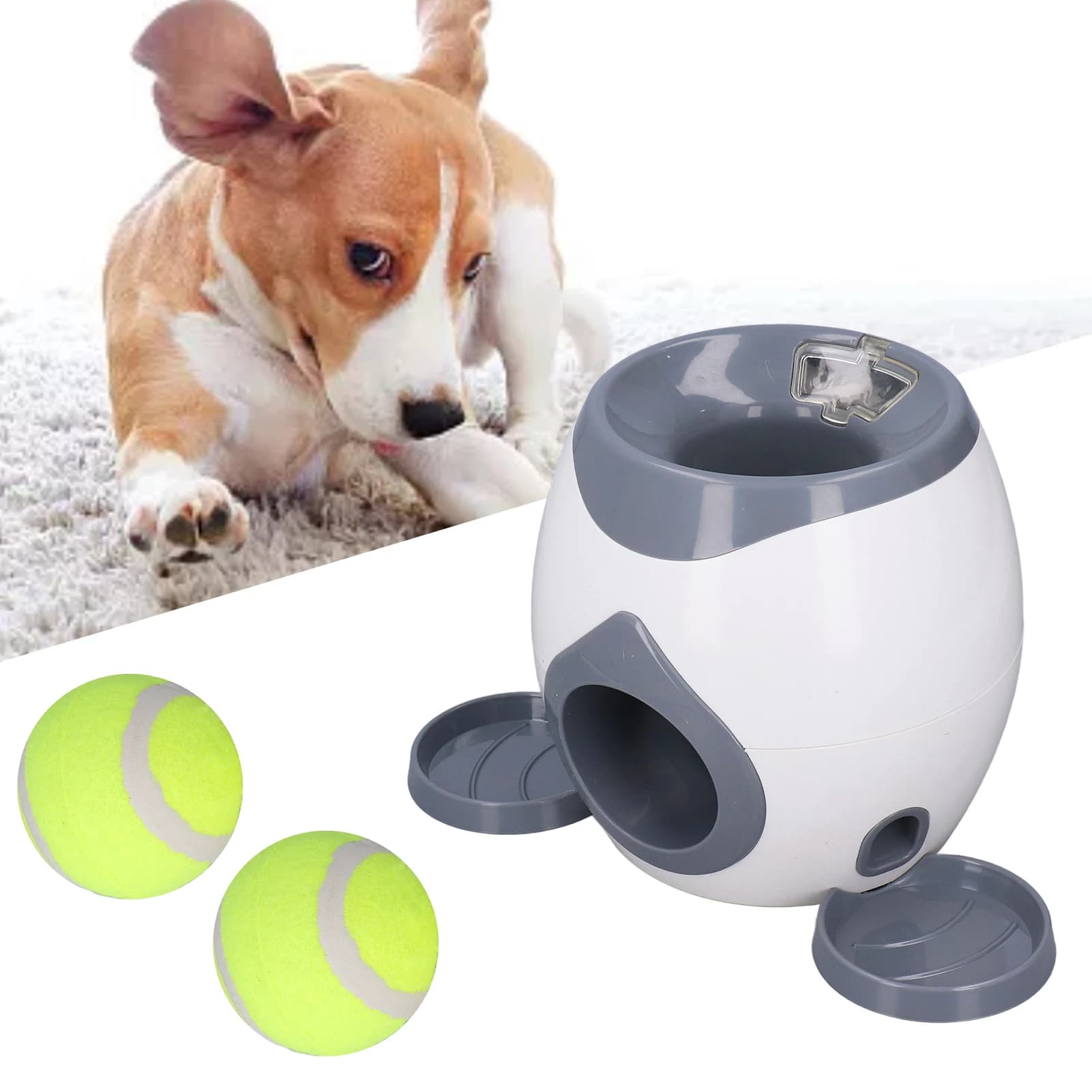 Giocattoli per l'alimentazione del cane con palla, Macchina lancia-palle per cani con 2 palline da tennis per l'addestramento del cane, Giocattoli per l'alimentazione del cane con palla